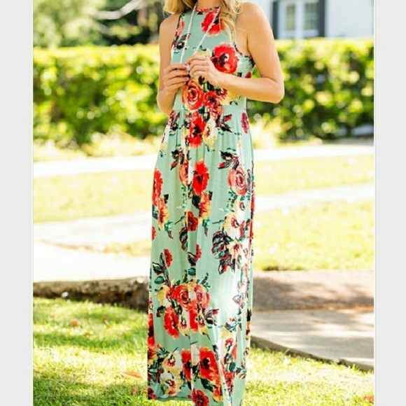 green floral dress maxi